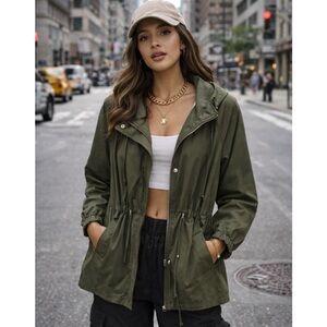 Elizabeth and James Olive Green Utility Jacket Cinched Waist – Like New